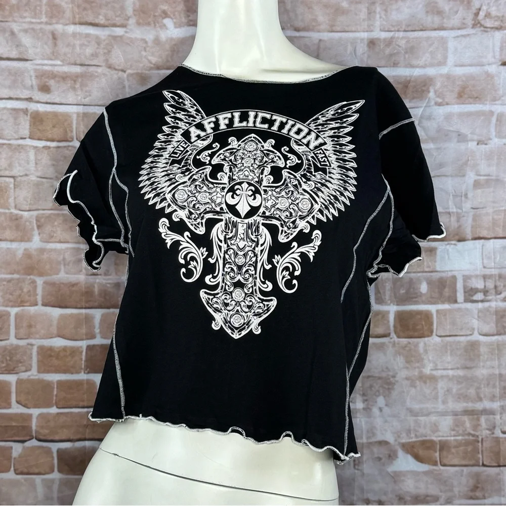 Affliction Women’s Graphic Baby Tee -Size: XL- NWOT - Picture 2 of 12